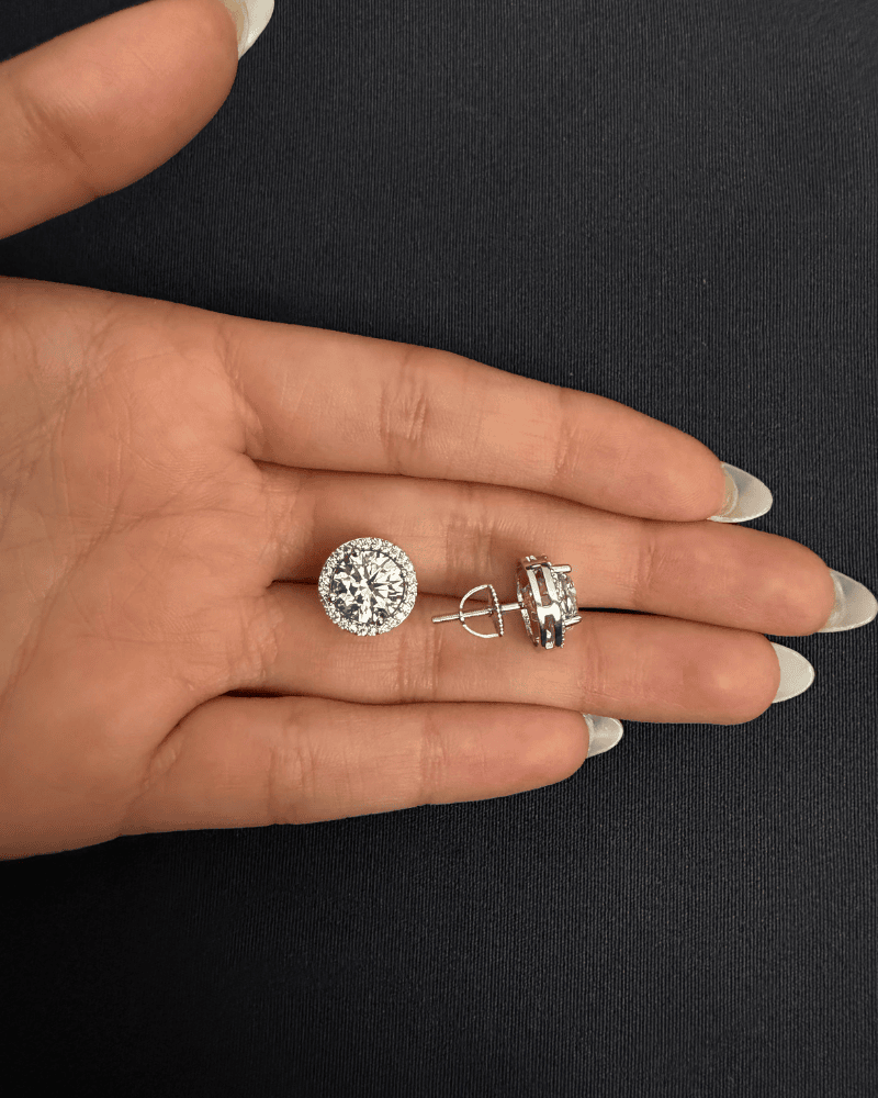5 Carat Solitaire Studs | Screw Back | Rhodium Plating