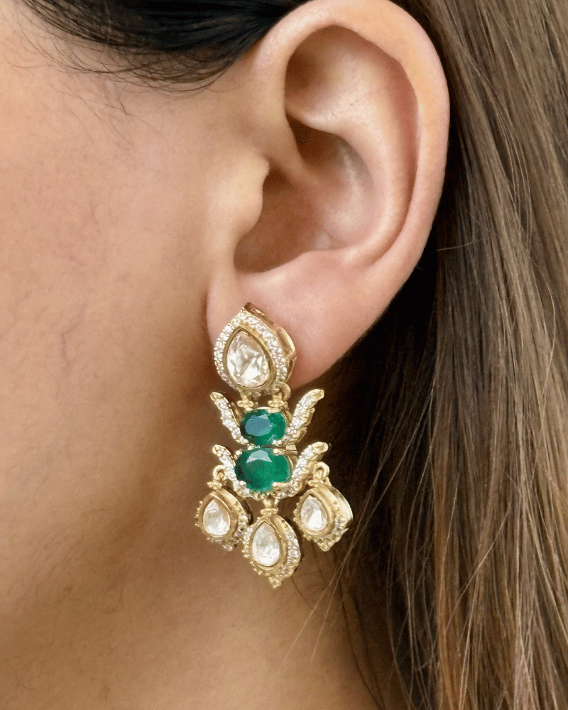 Niti Emerald Moissanite Necklace | Screw Back | 18K Gold Plating