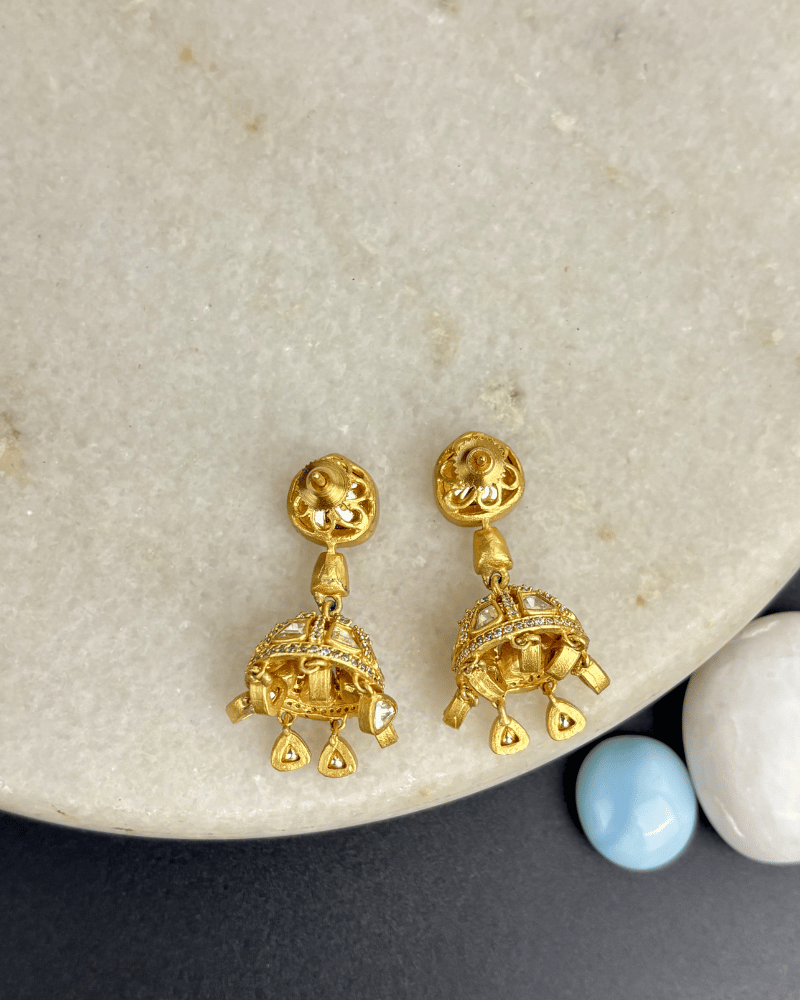 Heer Moissanite Jhumkis | Screw Back | 18K Gold Plating