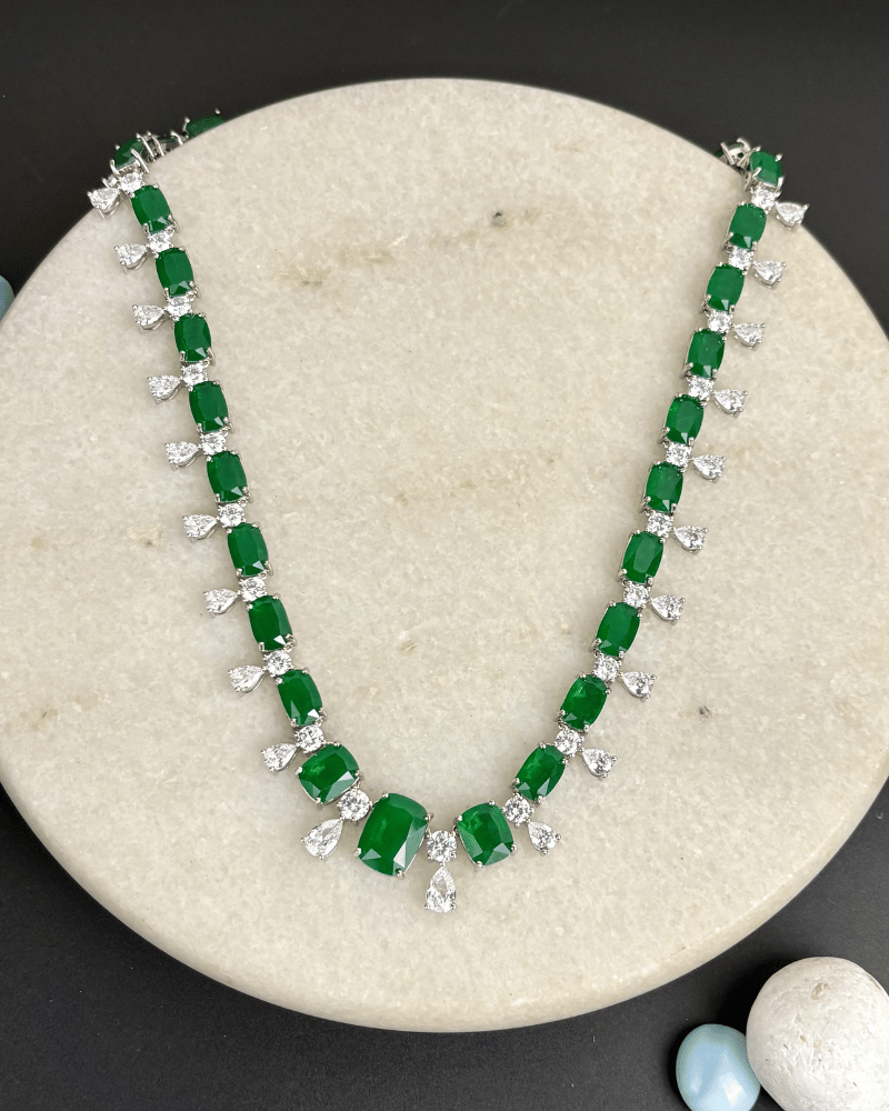 Emerald Riviera Drop Crystal Necklace | Rhodium Plating