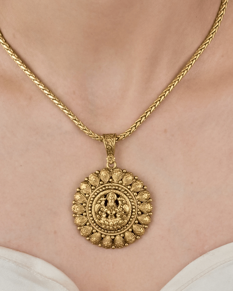 Golden Laxmi Pendant With Chain