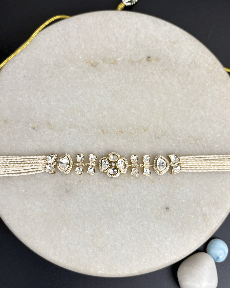 Aahana Polki Choker With White Moti Strings