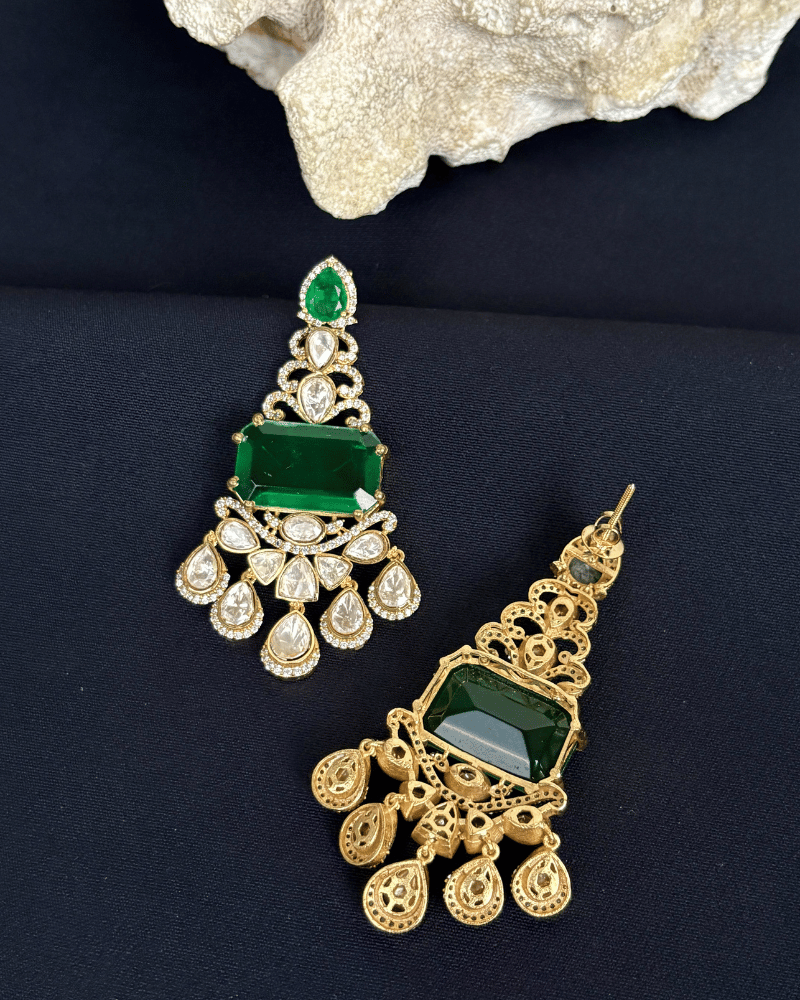 Vareesha Emerald Moissanite Danglers | Screw Back | 18K Gold Plating