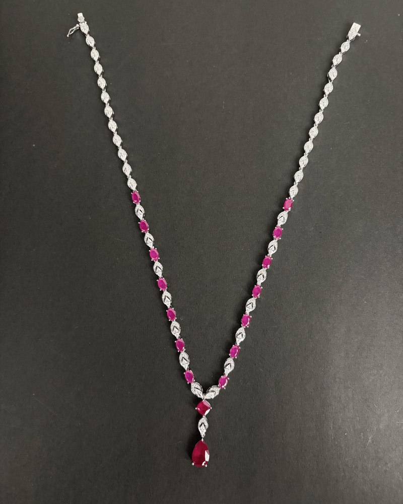 Blush Ruby Crystal Necklace | Rhodium Plating