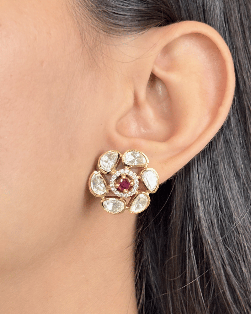 Ruby Chakra Moissanite Pendant Set | Without Chain | Screw Back | 18K Gold Plating