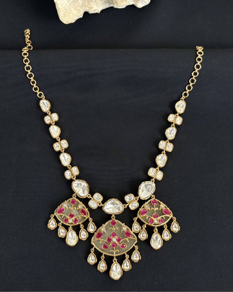 Viraasat Chaand Triple Pendant Polki Haar | Enamel Work