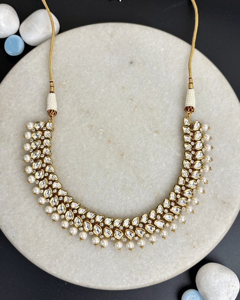 Leafline Kundan Necklace With Pearl Drops