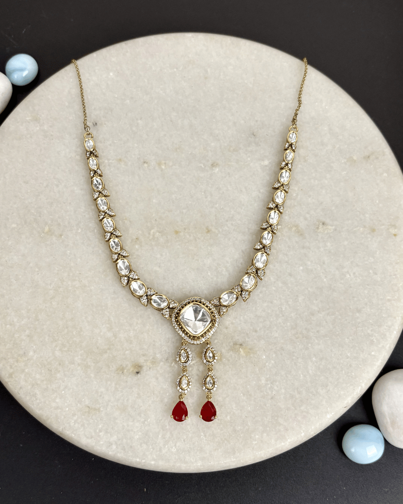 Zarmina Ruby Drop Victorian Polki Necklace