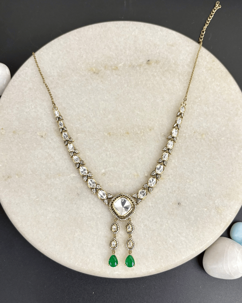 Zarmina Emerald Drop Victorian Polki Necklace