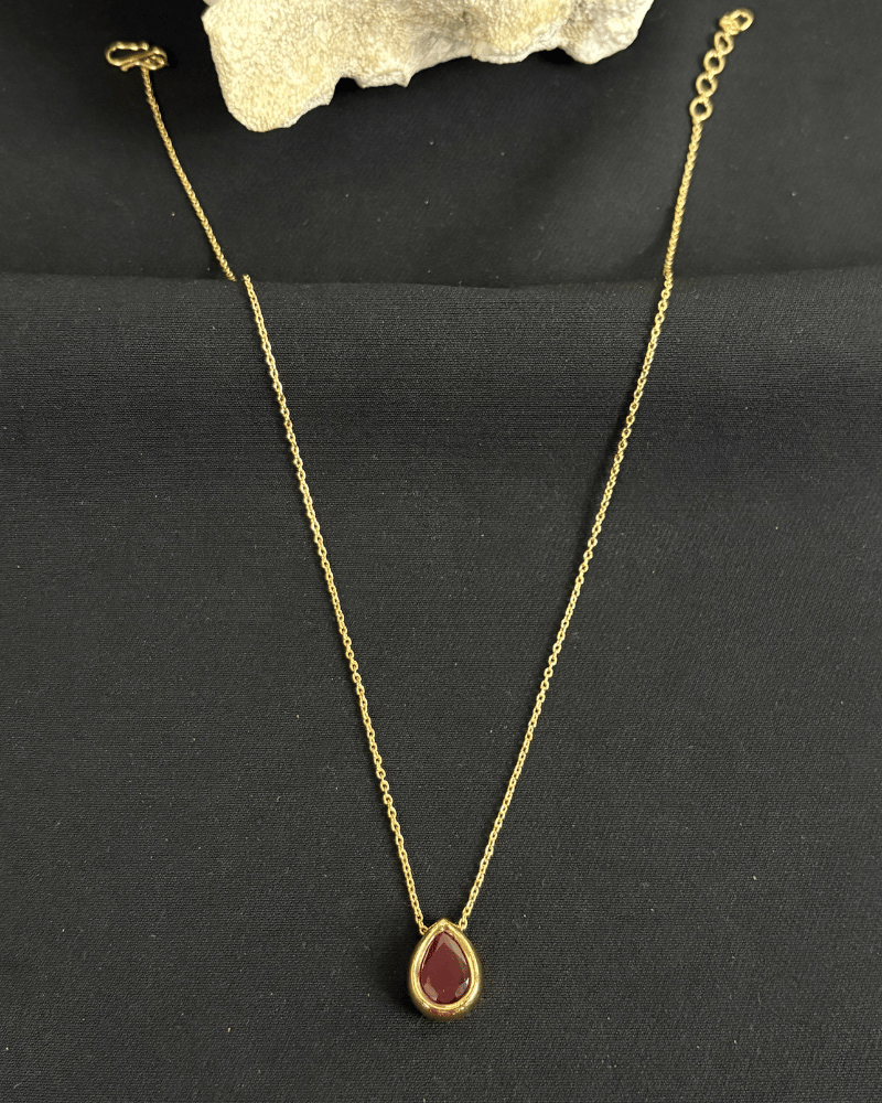 Ruby Teardrop Pendant Set | With Chain