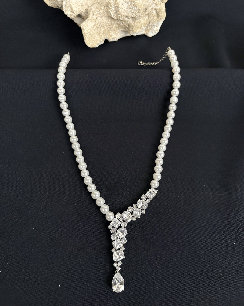 Serene Crystal Drop Pearl Necklace