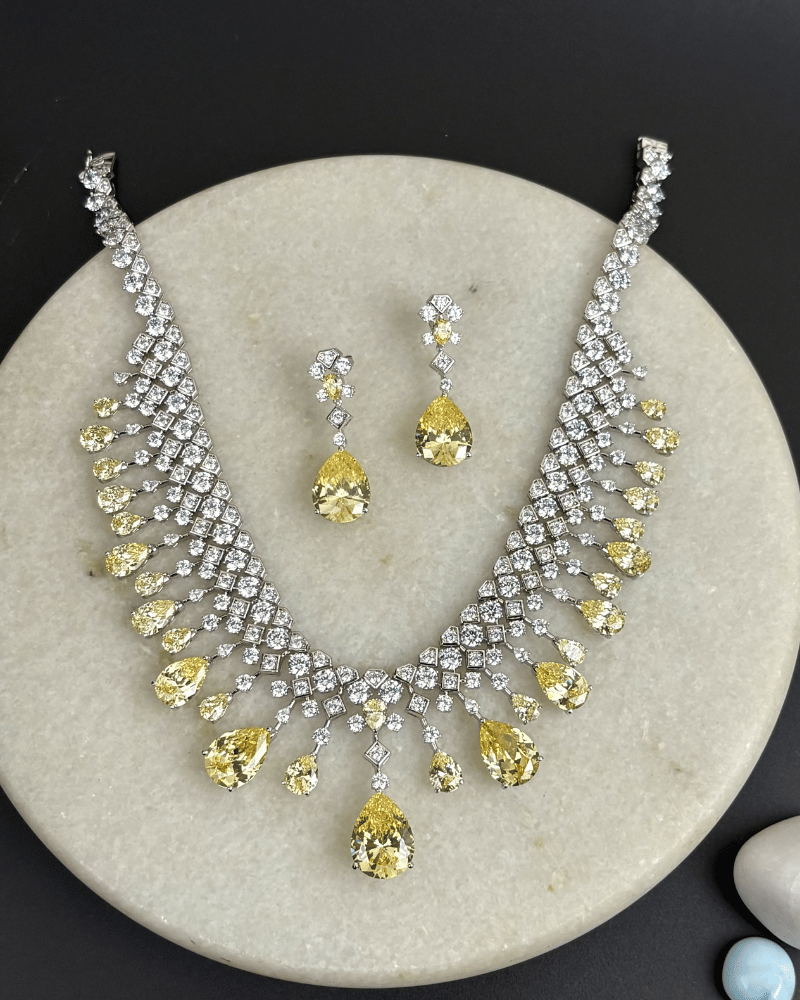 Citrine Ki Rani Diamond Haar | Rhodium Plating