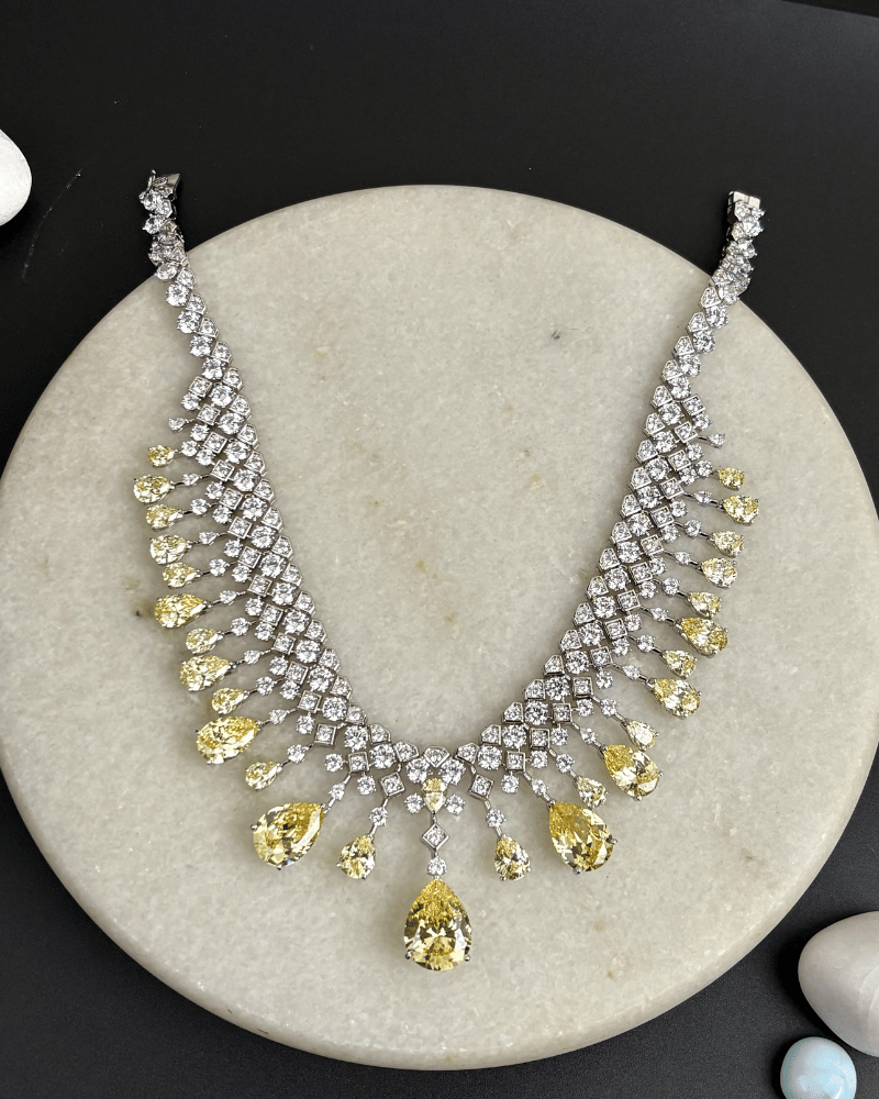 Citrine Ki Rani Diamond Haar | Rhodium Plating
