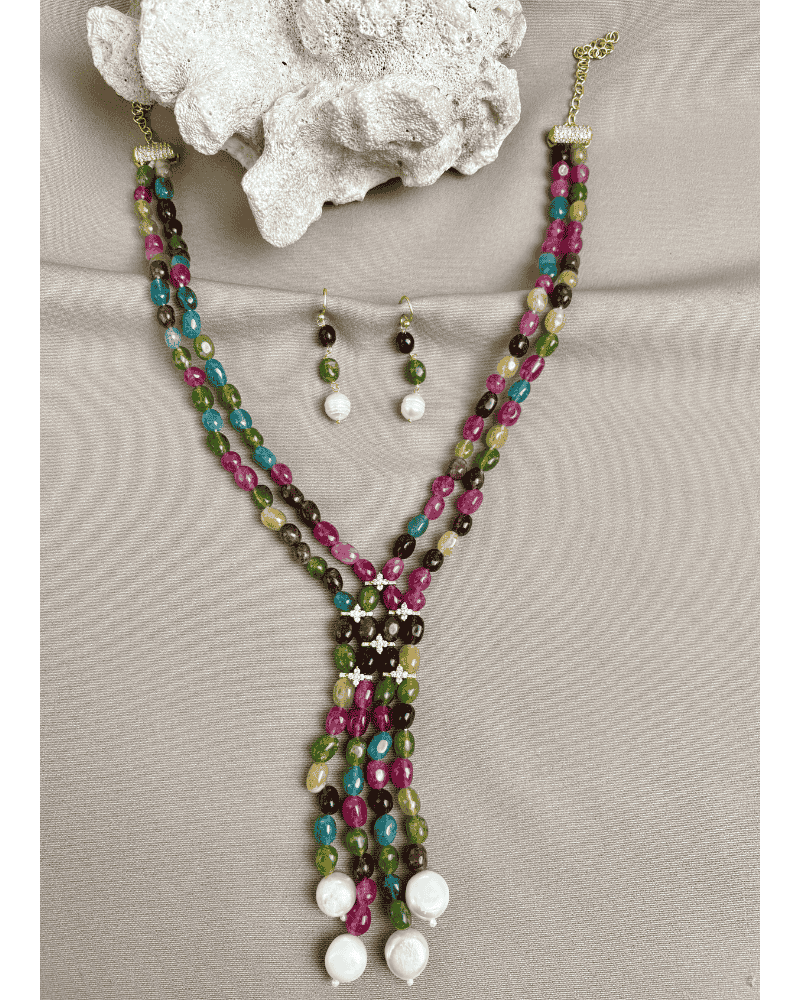 Multi Colour Fusion Mala With Pearl Drops