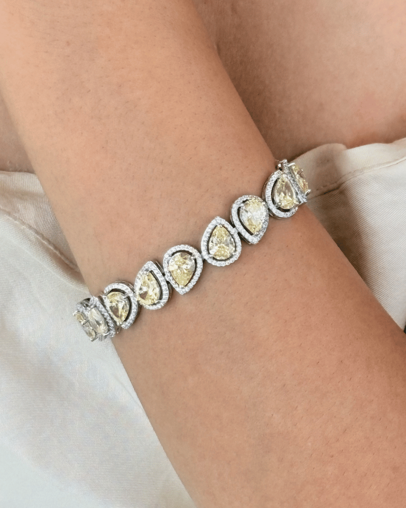 Sunehri Citrine Diamond Bracelet | Openable | Rhodium Plating