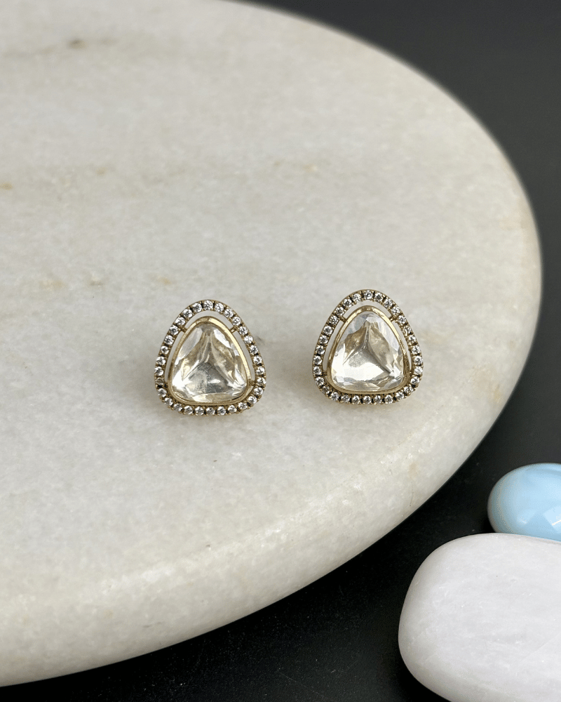 Triveni Moissanite Studs | Screw Back | 18K Gold Plating