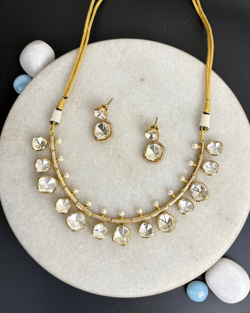 Roshni Moissanite Hasli  | Screw Back | 18K Gold Plating