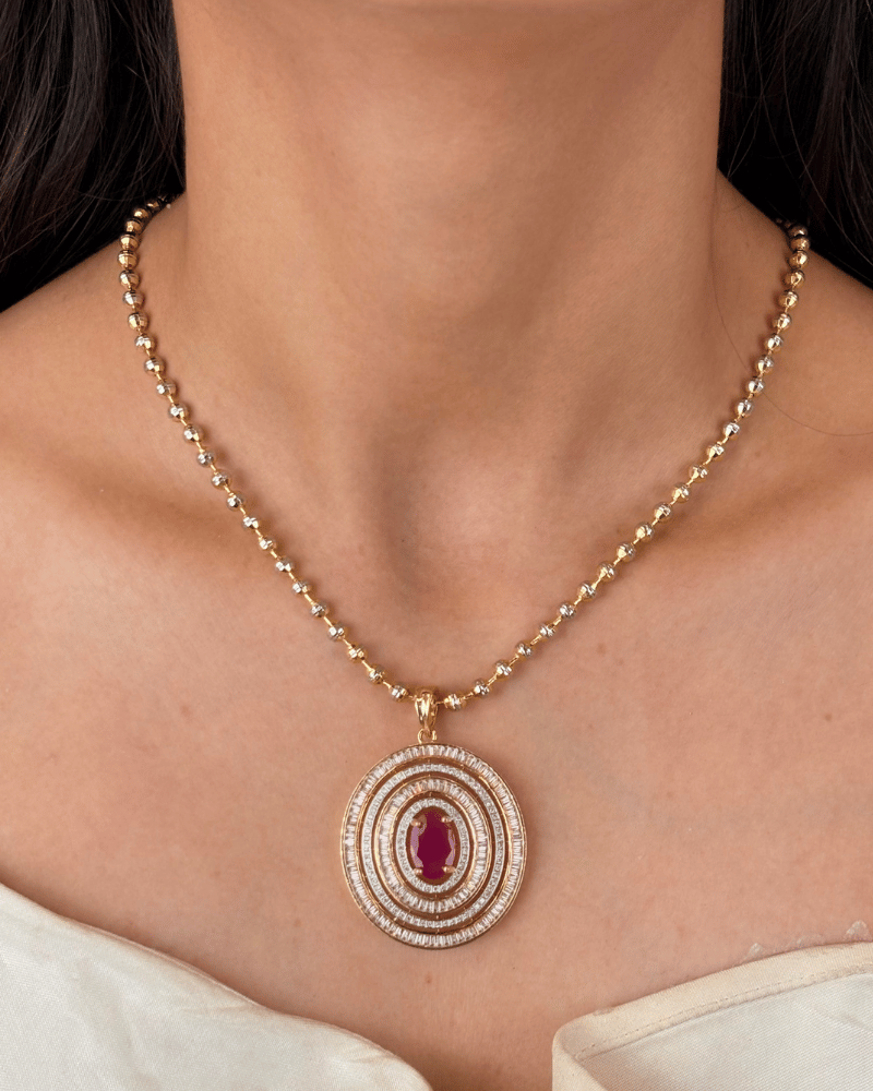 Ruby Orbit Diamond Pendant Set | Without Chain