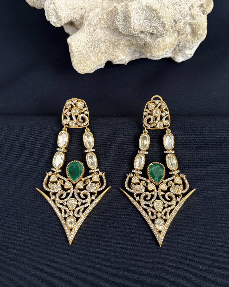 Svara Imperial Moissanite Danglers | Screw Back | 18K Gold Plating