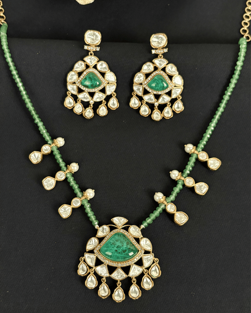 Bindiya Doublet Polki Necklace With Onyx Stone Mala