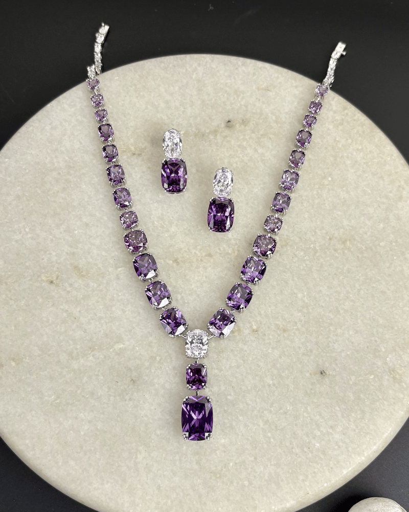 Ivira Lavender Crystal Necklace | Rhodium Plating