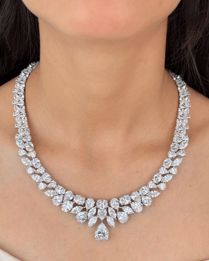Lysandra Crystal Necklace | Rhodium Plating