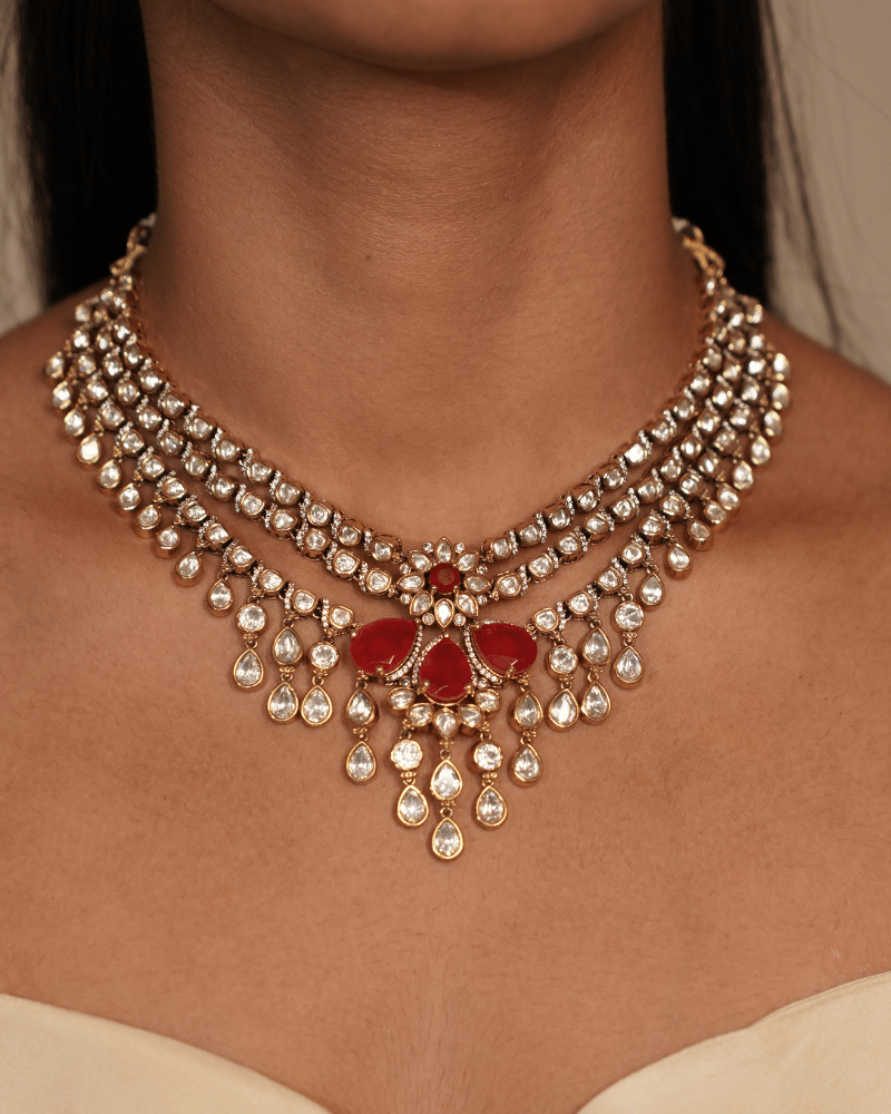 Scarlet Dynasty Three Layer Victorian Polki Haar
