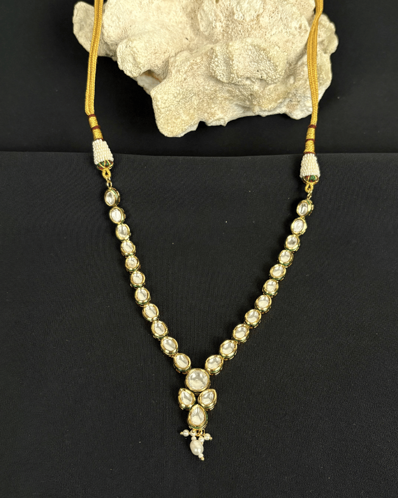 Eshanya Single Line Kundan Necklace With Moti Drop