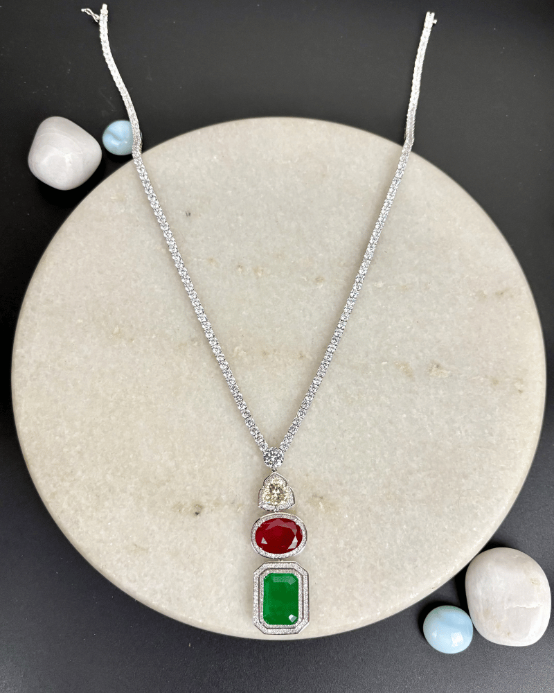 Trinity Royale Diamond Necklace | Rhodium Plating