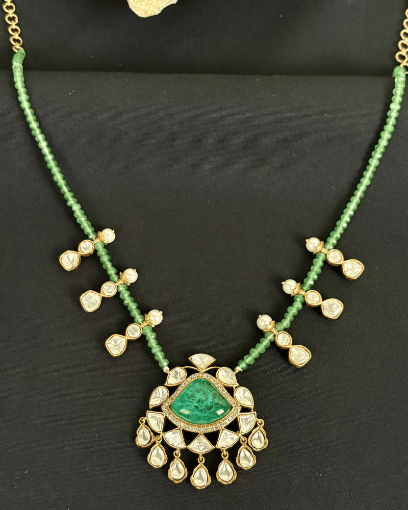 Bindiya Doublet Polki Necklace With Onyx Stone Mala