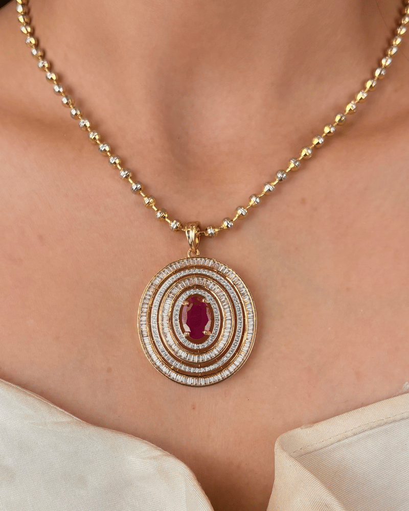 Ruby Orbit Diamond Pendant Set | Without Chain