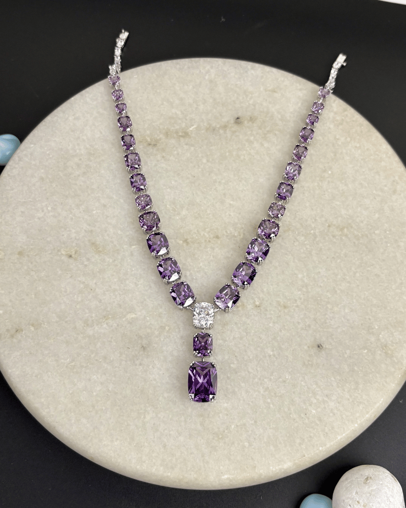 Ivira Lavender Crystal Necklace | Rhodium Plating
