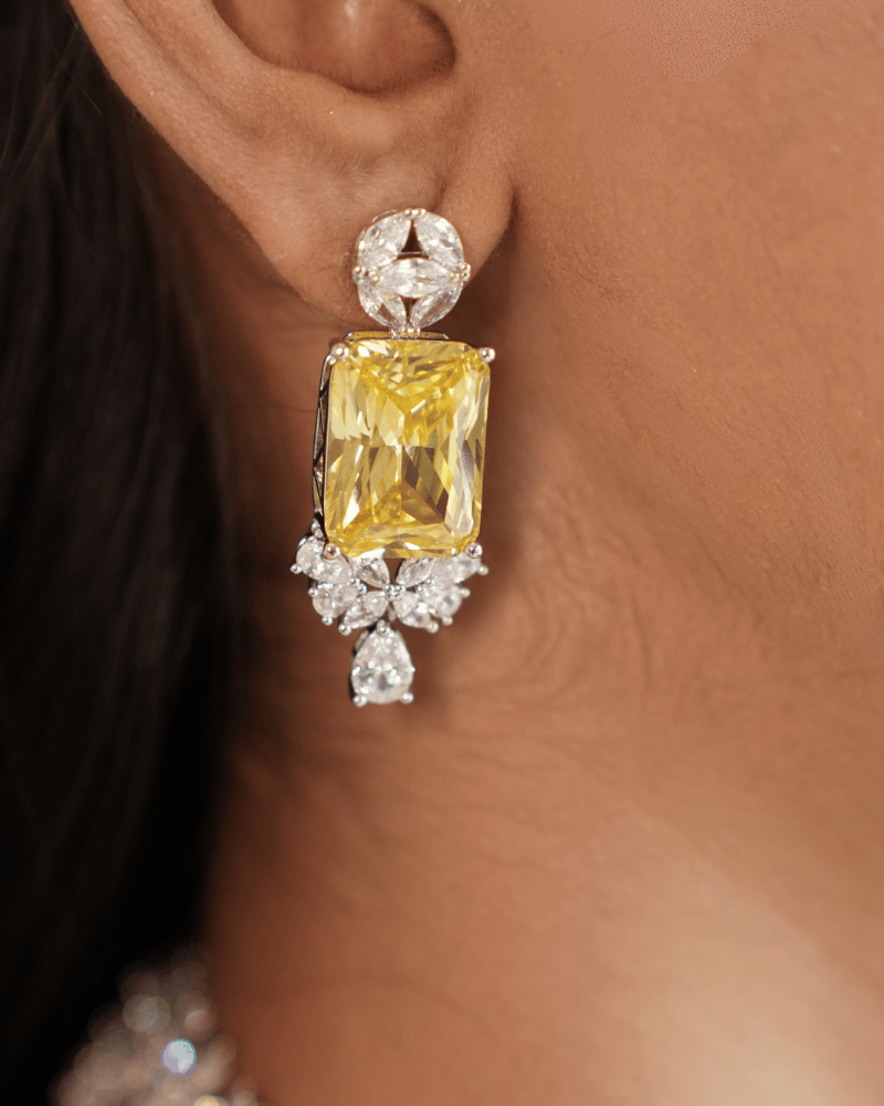 Golden Mirage Citrine Crystal Necklace | Rhodium Plating