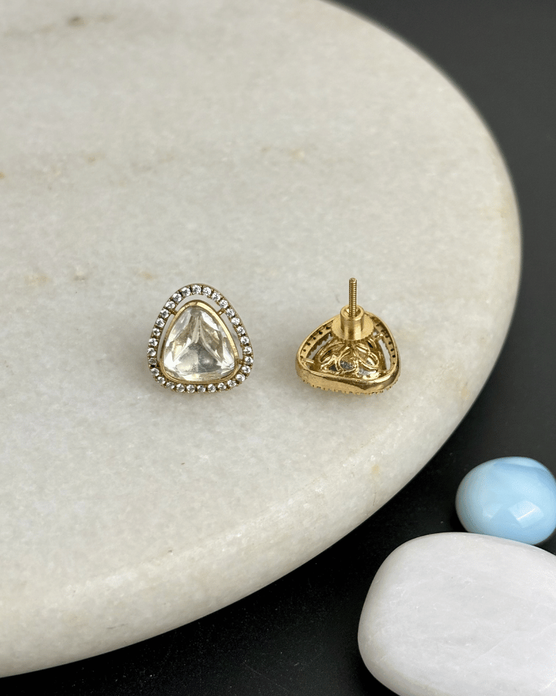 Triveni Moissanite Studs | Screw Back | 18K Gold Plating
