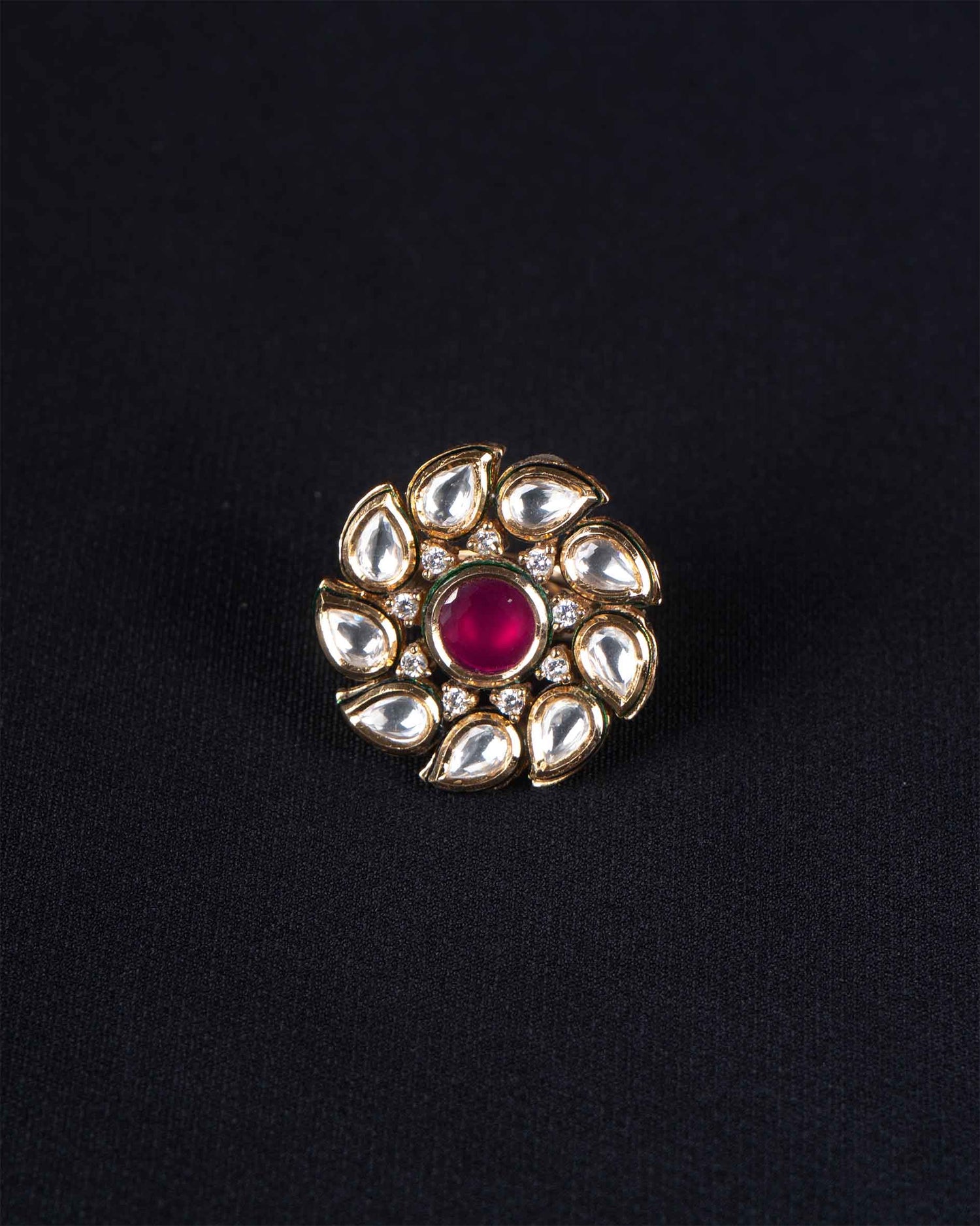 Ruby Kundan Finger Ring | Adjustable Size