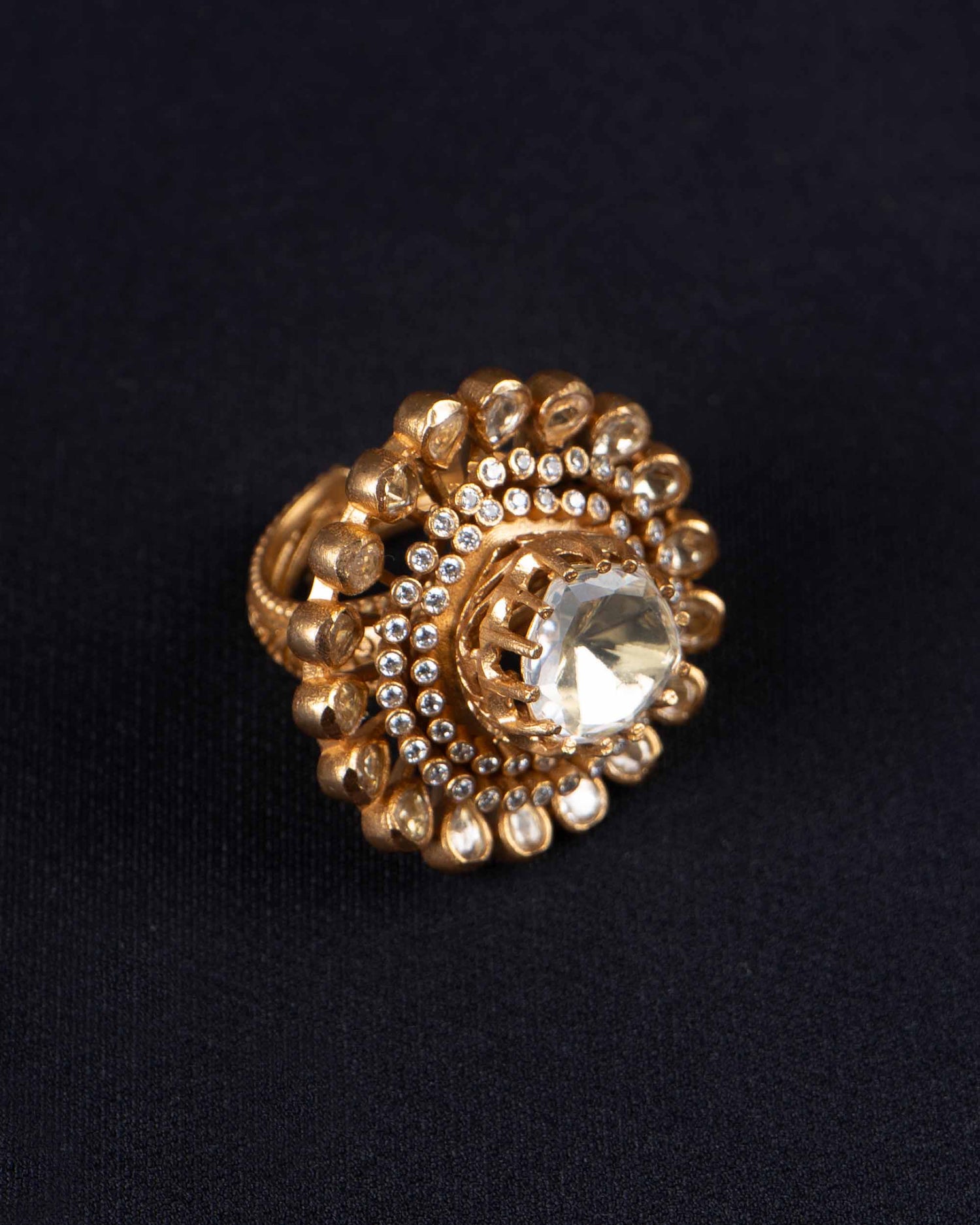 Moissanite Maharani Ring | Adjustable Size | 18K Gold Plating