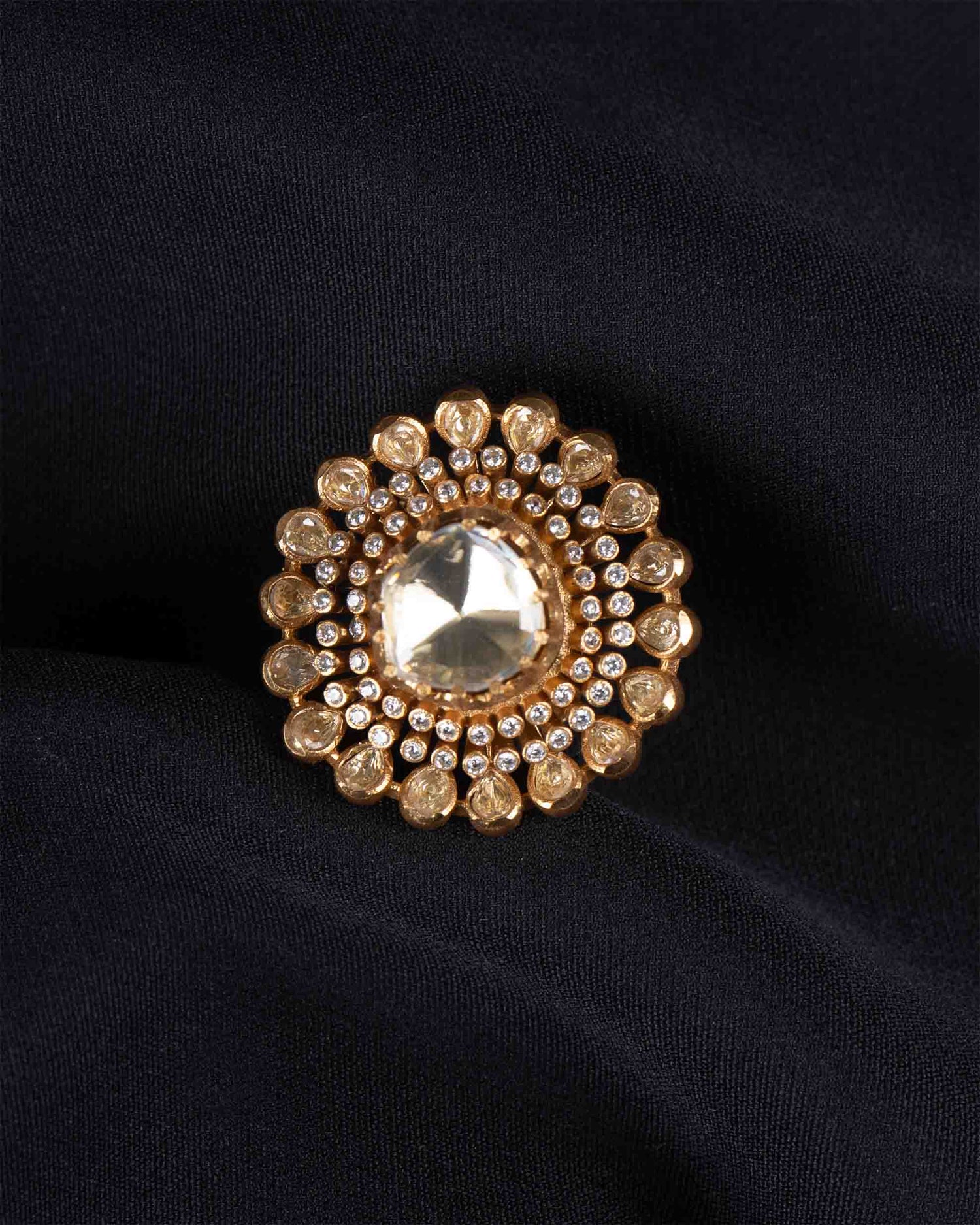 Moissanite Maharani Ring | Adjustable Size | 18K Gold Plating