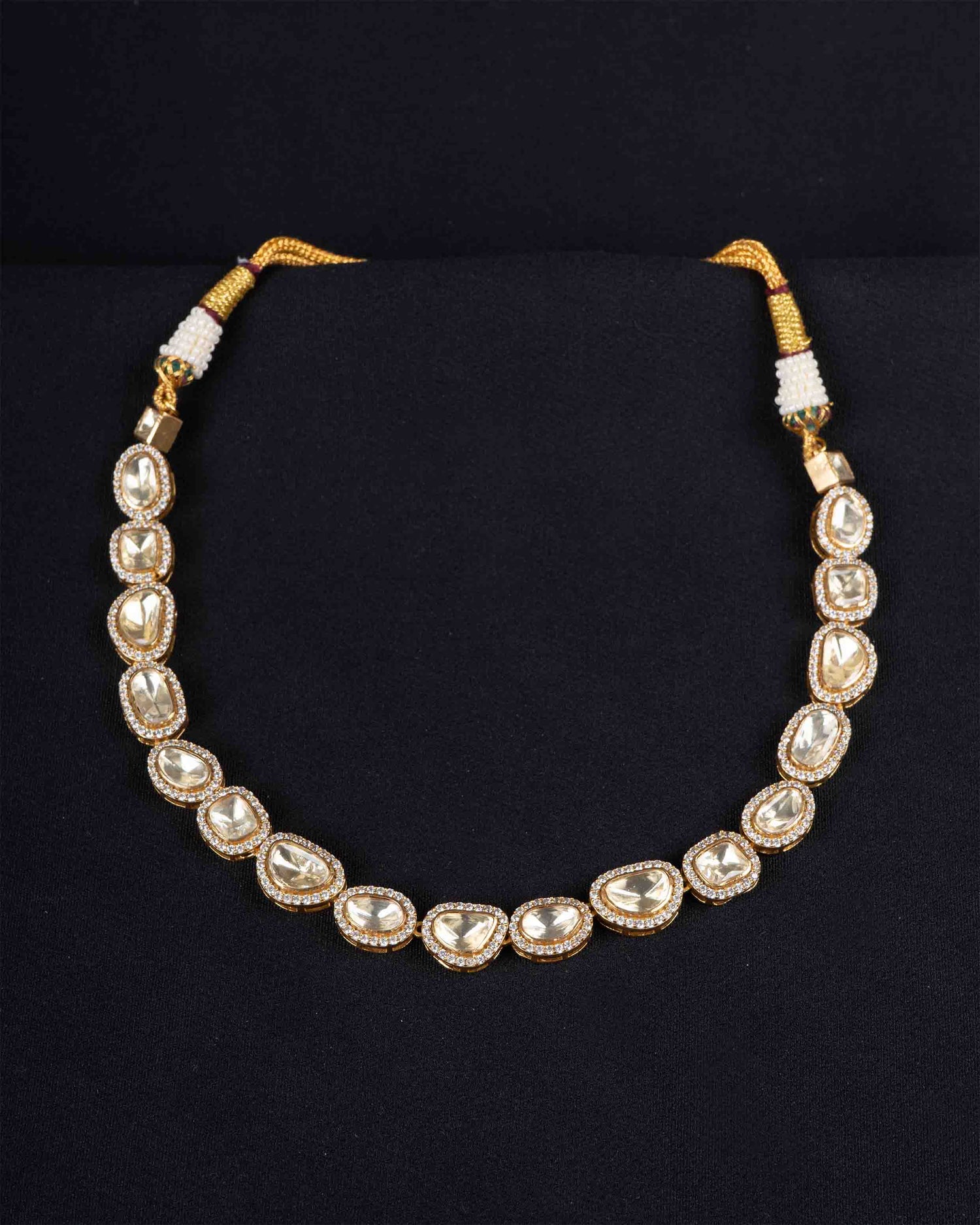 Single Line Moissanite Necklace with Diamond Border | Screw Back | 18K Gold Plating