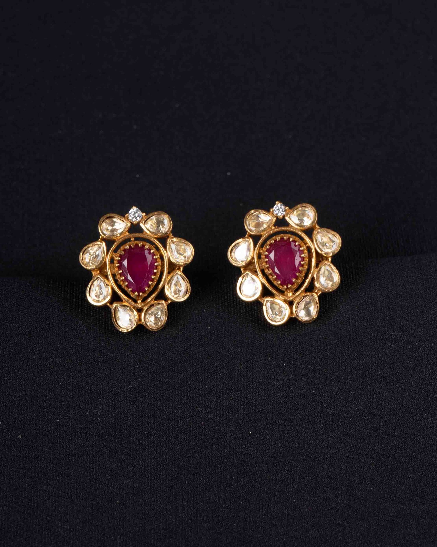 Moissanite Ruby Studs | Screw Back | 18K Gold Plating