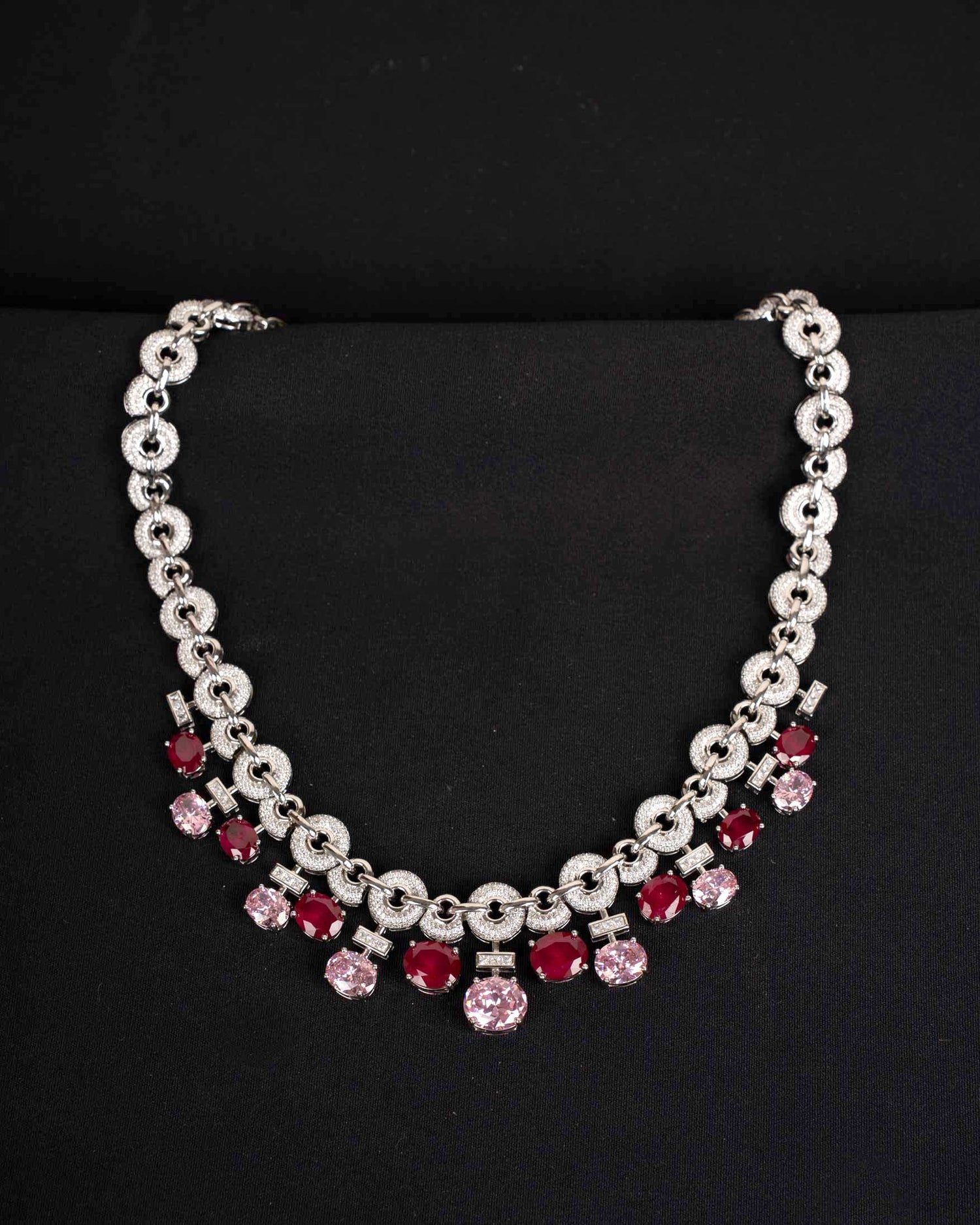 Rosaline Crystal Cascade Necklace | Rhodium Plating
