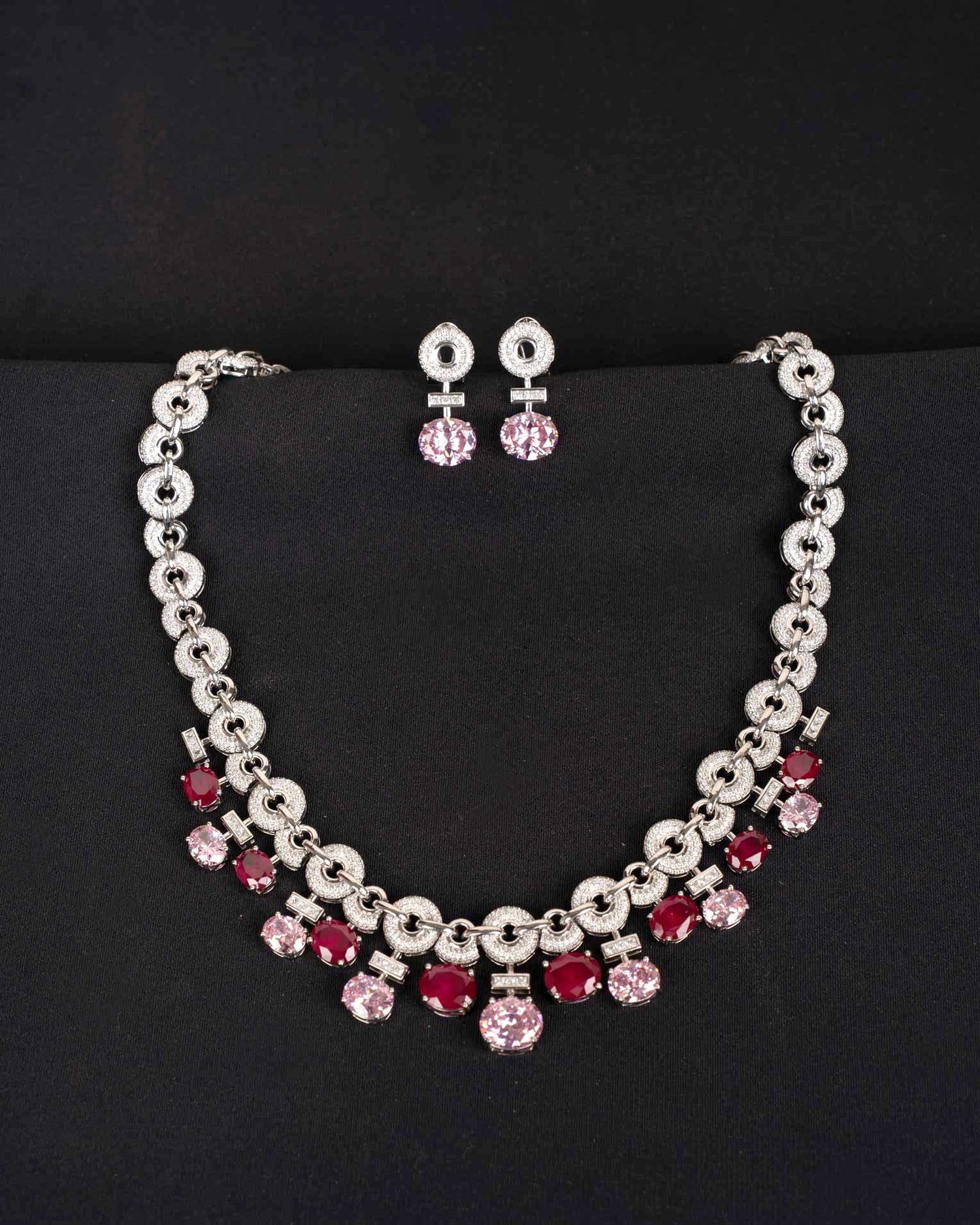 Rosaline Crystal Cascade Necklace | Rhodium Plating