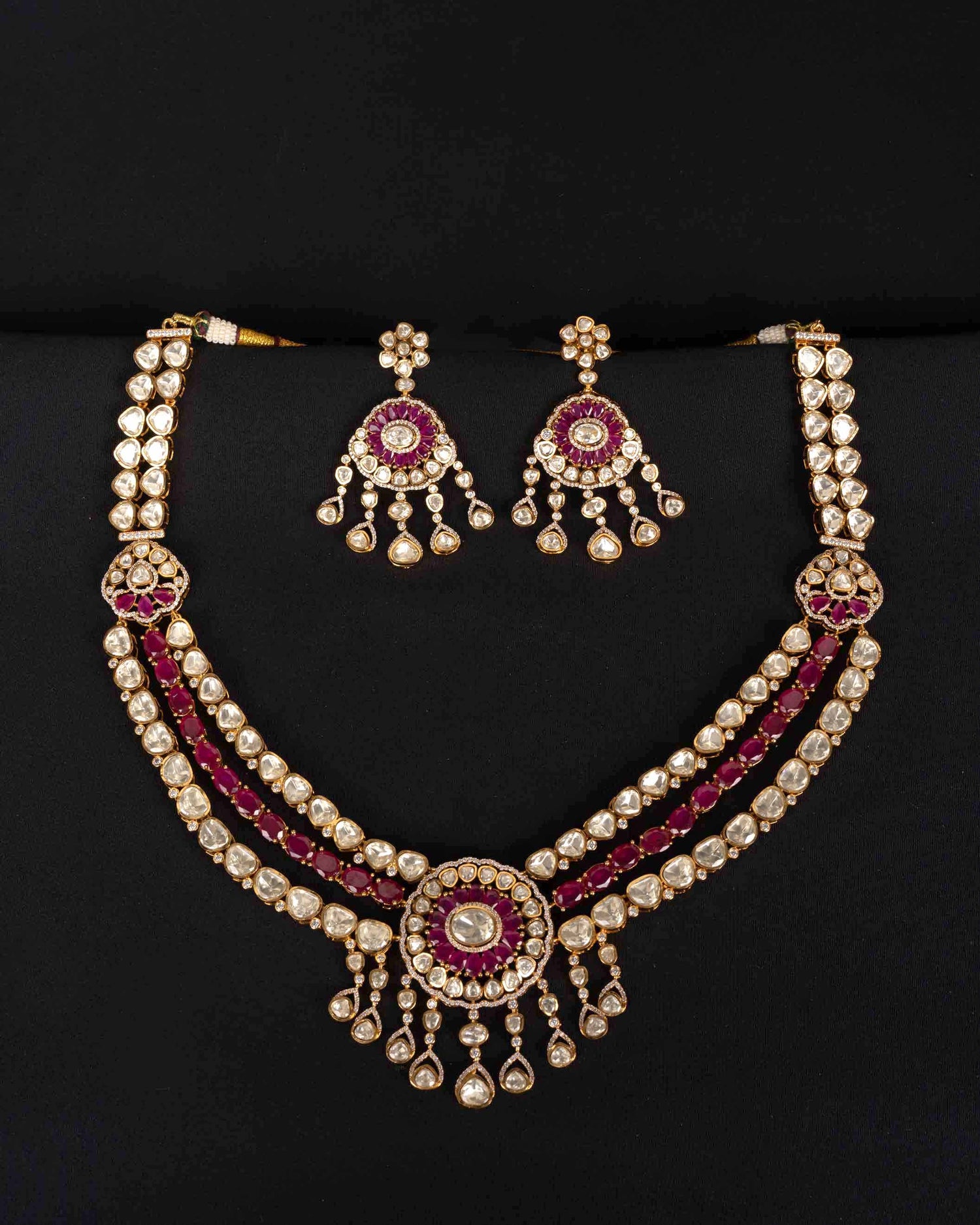 Royal Jodha Ruby Moissanite Triple Layer Haar | Screw Back | 18K Gold Plating