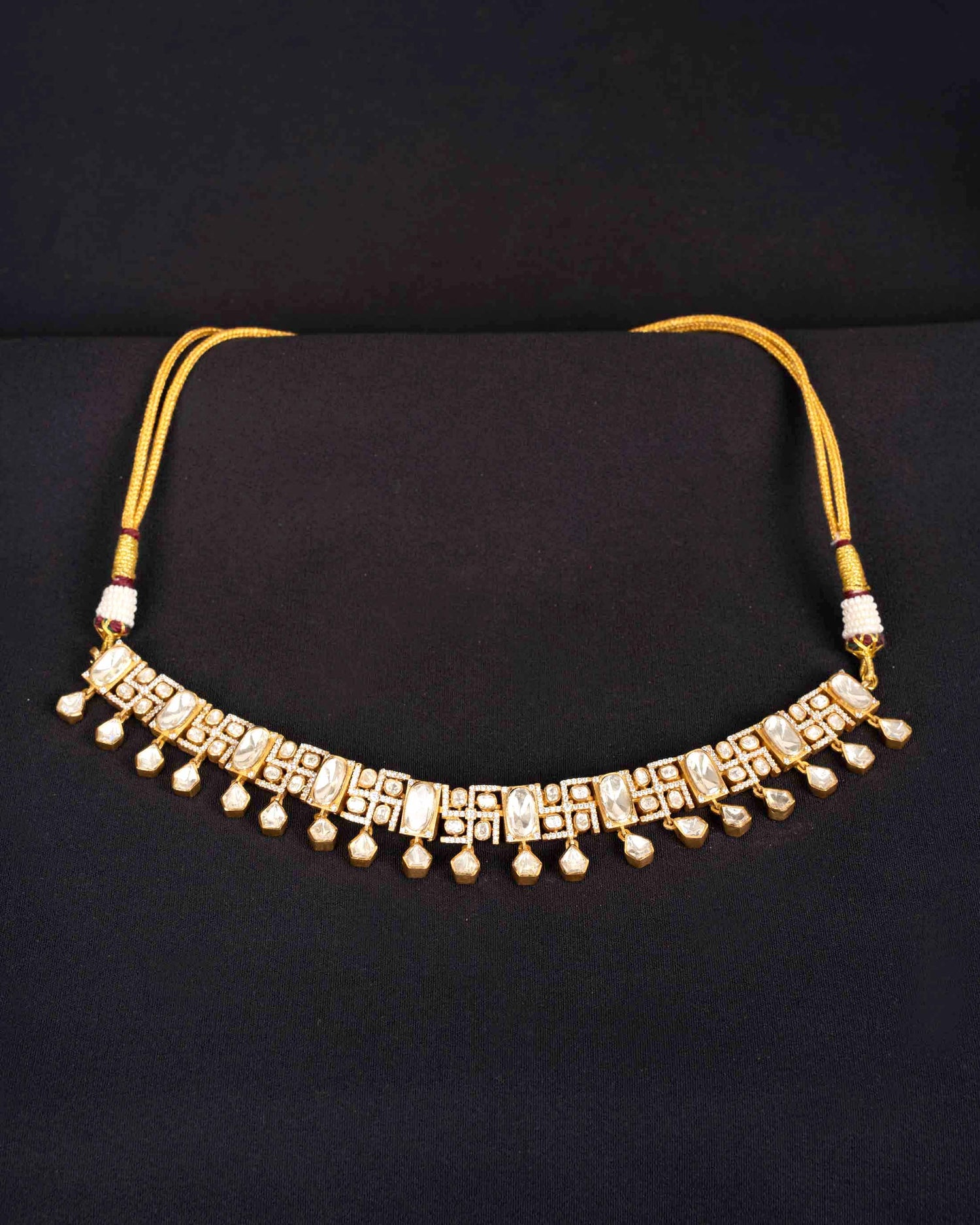 Swastika Moissanite Choker | Screw Back | 18K Gold Plating
