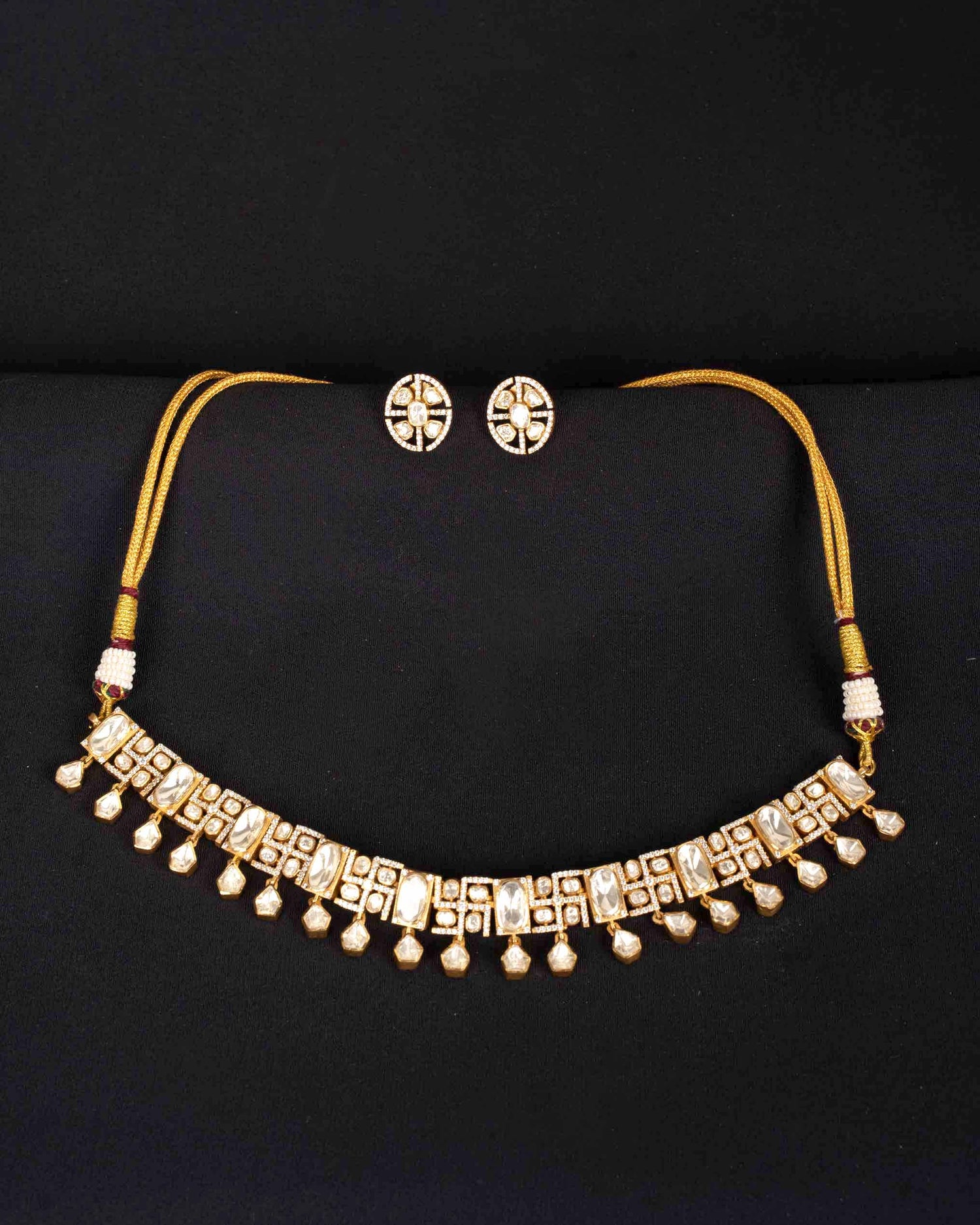 Swastika Moissanite Choker | Screw Back | 18K Gold Plating