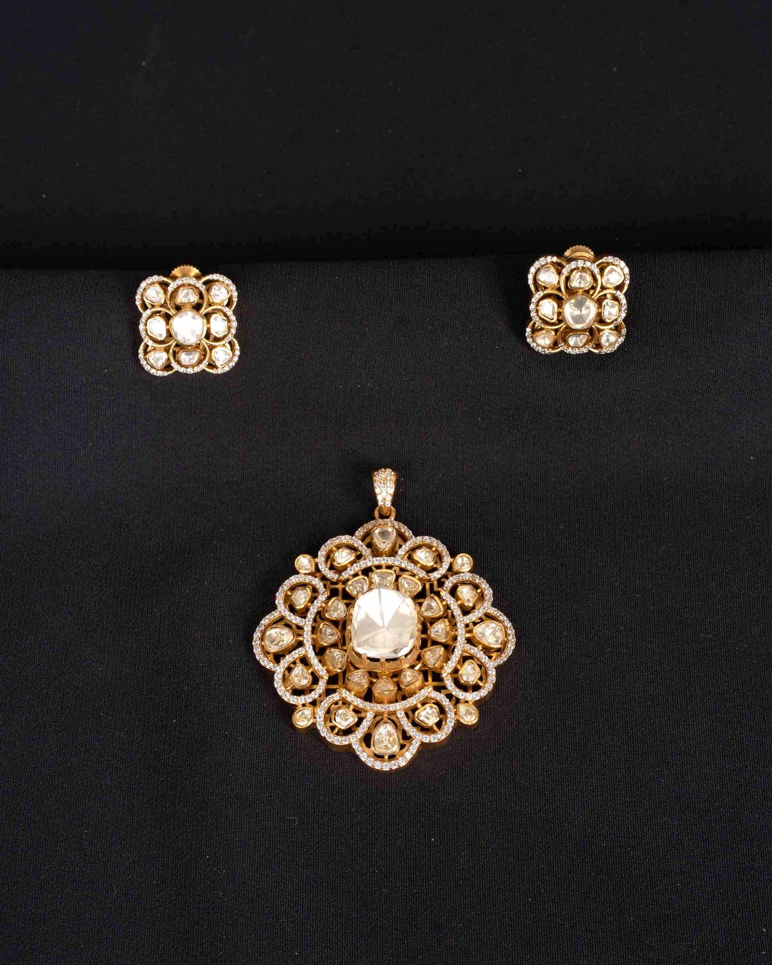 Bani Moissanite Pendant Set | | Screw Back | 18K Gold Plating