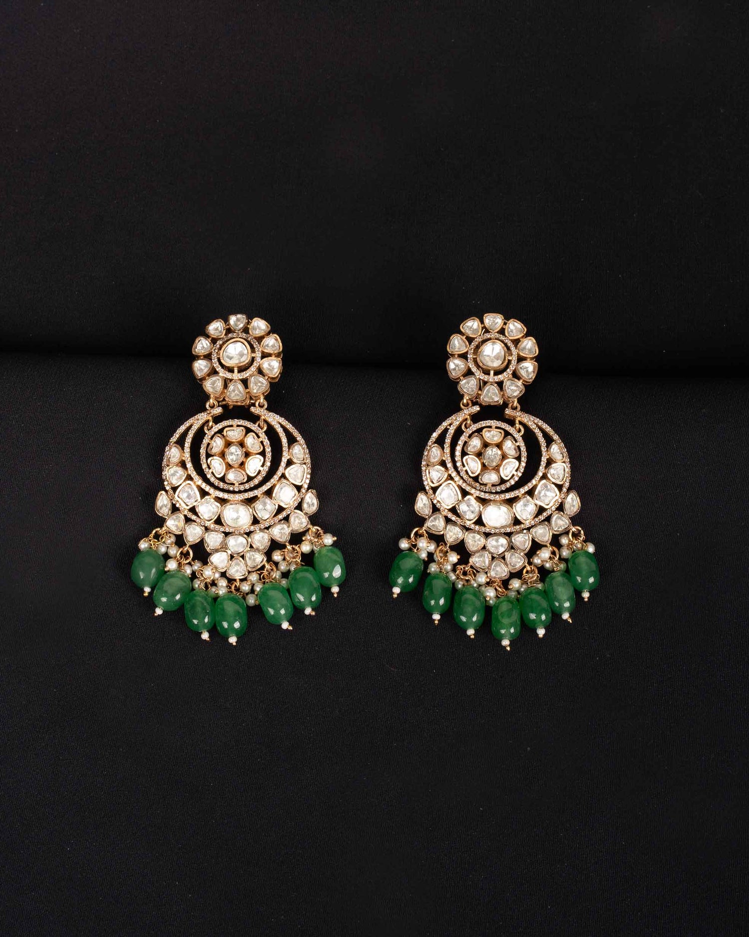 Royal Polki Chandbalis With Emerald Drops