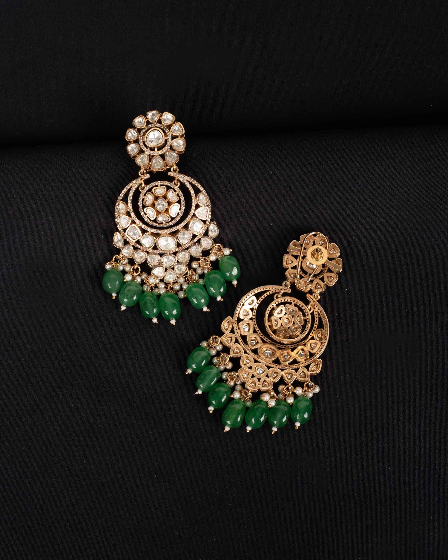 Royal Polki Chandbalis With Emerald Drops