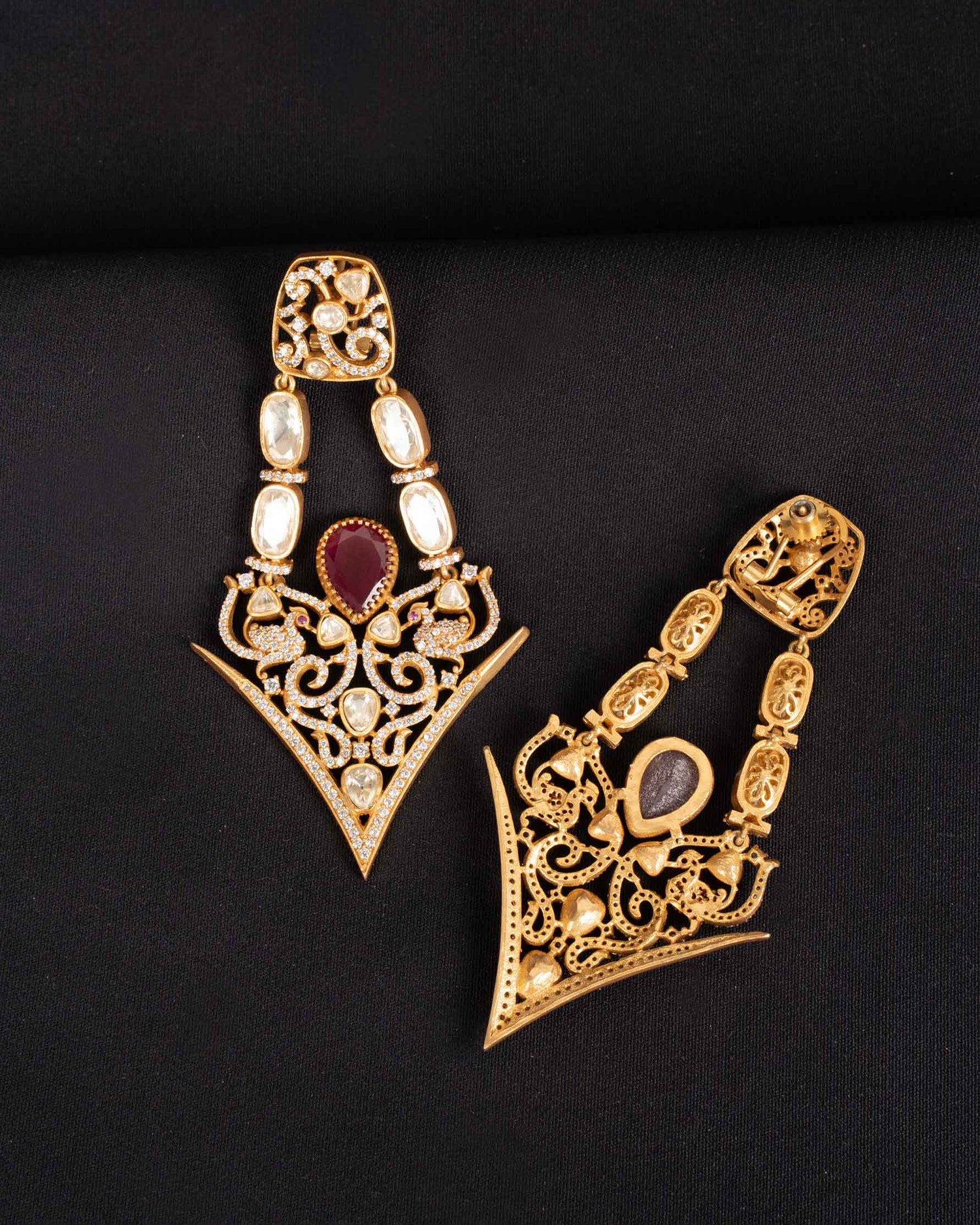 Svara Imperial Ruby Moissanite Danglers | Screw Back | 18K Gold Plating