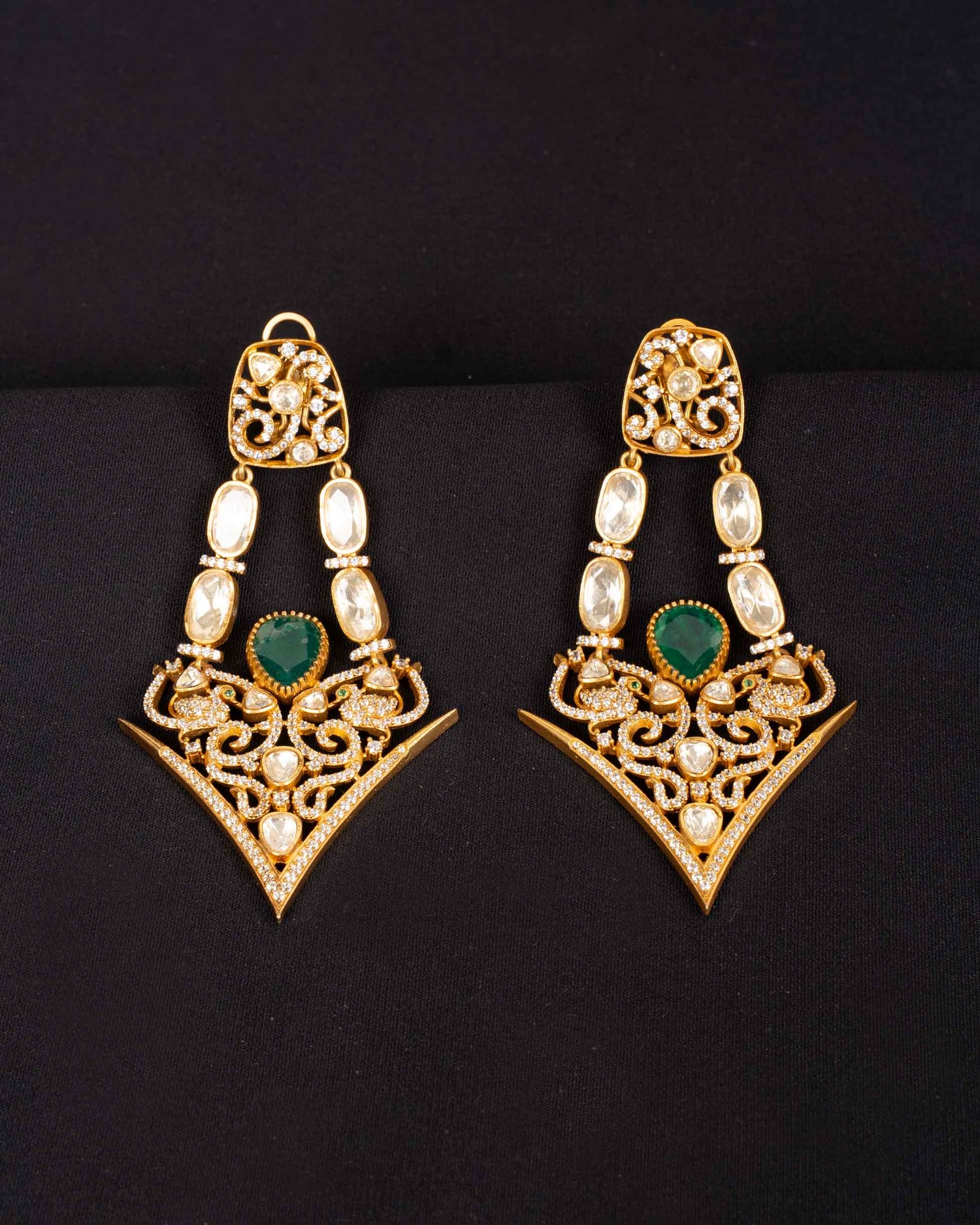 Svara Imperial Emerald Moissanite Danglers | Screw Back | 18K Gold Plating