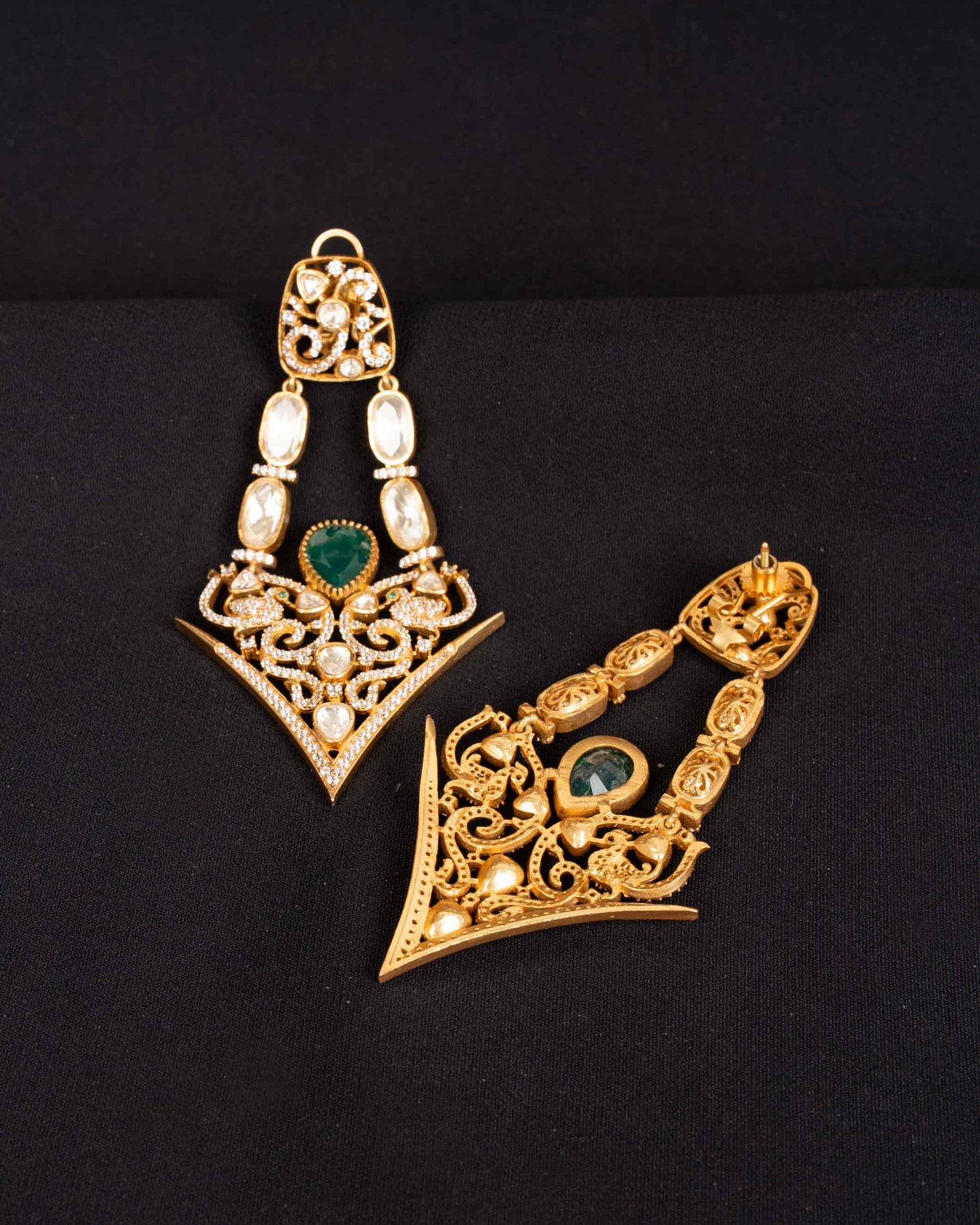 Svara Imperial Emerald Moissanite Danglers | Screw Back | 18K Gold Plating